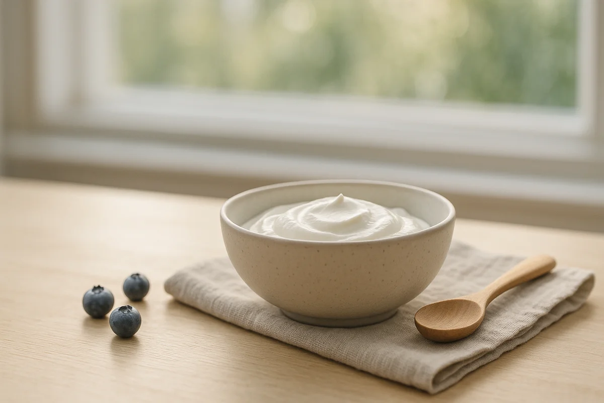 Fersk kvarg i glass med kvarg-korn